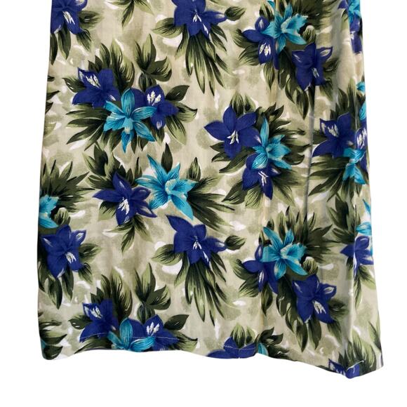 Vintage 80s Blue Green Hawaiian Floral Rayon Sheath Sundress Size Medium - Picture 12 of 15